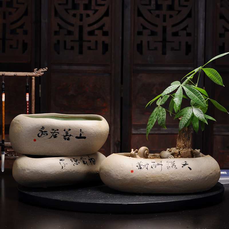 德化陶瓷花盆大号 粗陶多功能茶洗 水培植物手写盆栽多肉花盆