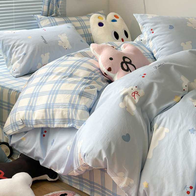 可爱兔兔纯棉四件套少女韩系学生全棉三件套卡通1.5m1.8床单床