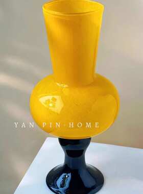 橙色高脚花瓶 中古风摆件琉璃水养插花 装饰高品质玻璃花器