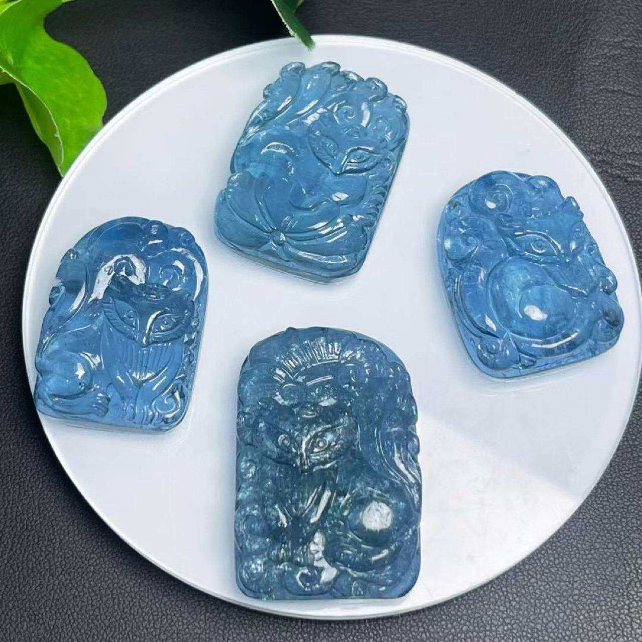 厂家天然海蓝宝吊坠 海蓝宝狐狸吊牌男女通用款吊坠