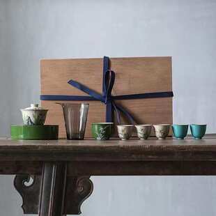 手绘兰花盖碗六杯木盒套组家用功夫茶具泡茶碗颜色釉混搭壶承定制