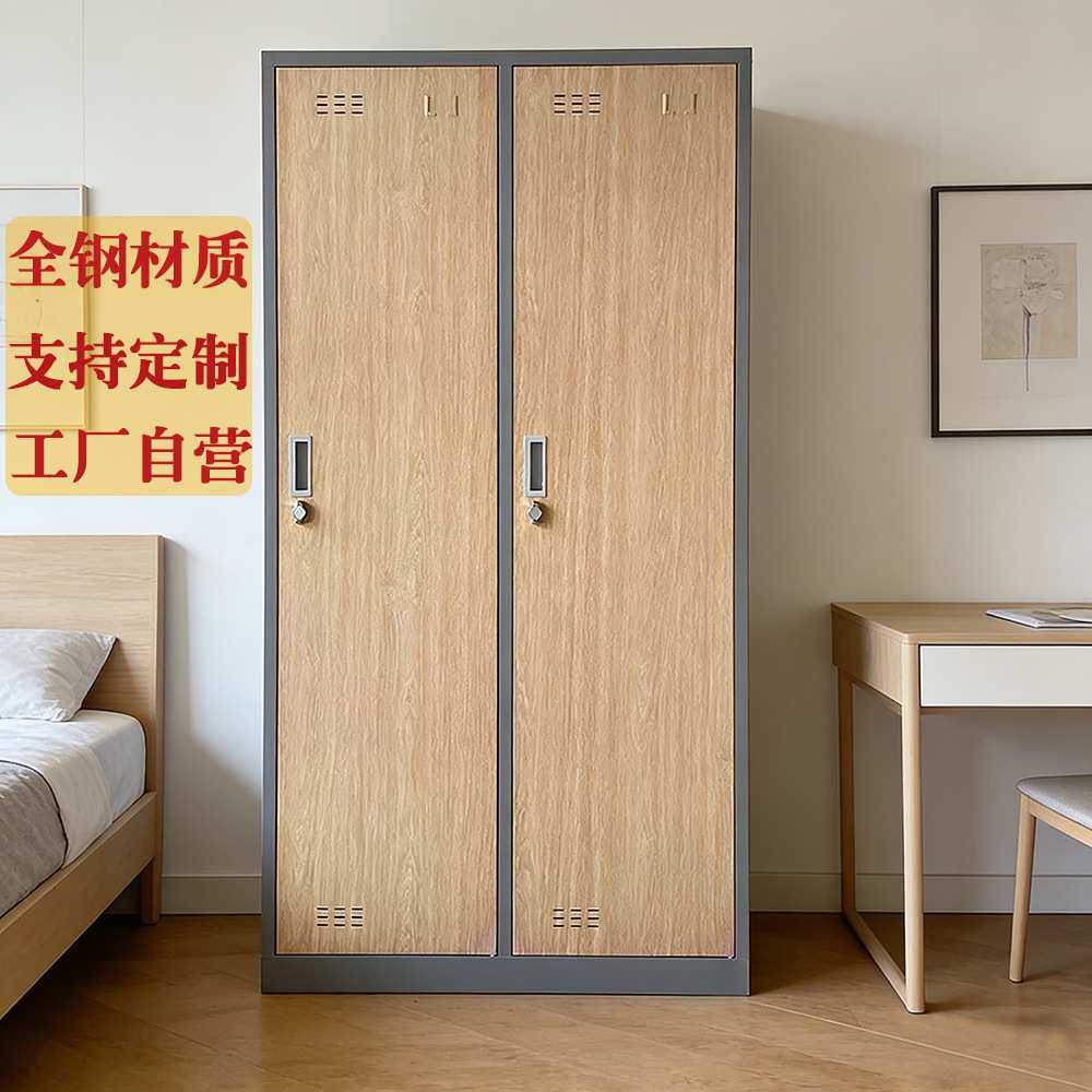 木纹转印钢制衣柜双门员工宿舍收纳挂衣箱四门学生衣橱寝室存放柜