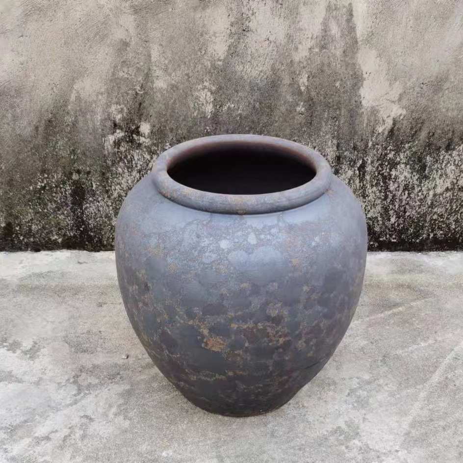 复古粗陶土做旧陶瓷花瓶落地大号花盆景观摆件禅意干支陶罐工艺品