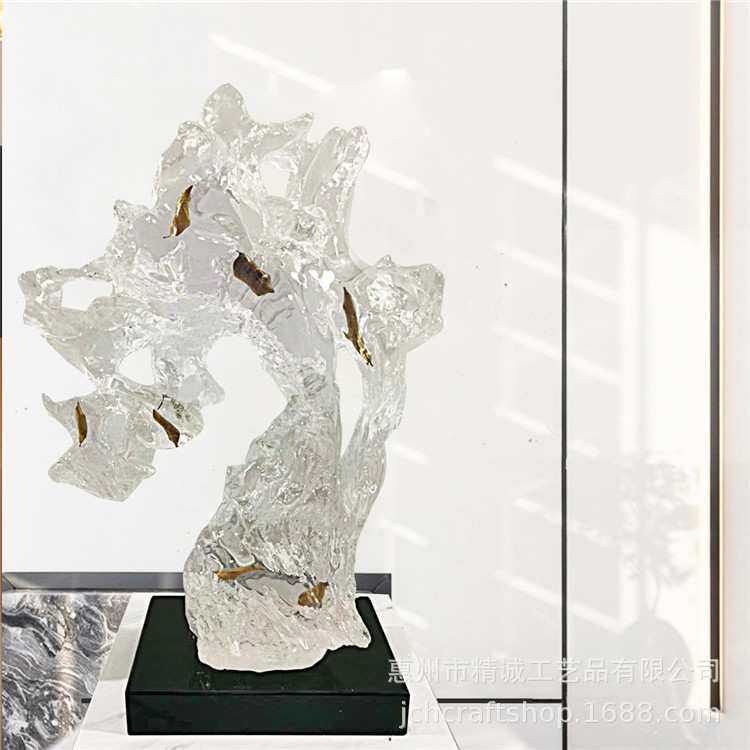 铂晶抽象透明树脂太湖石雕塑摆件新中式现代轻奢酒店装饰