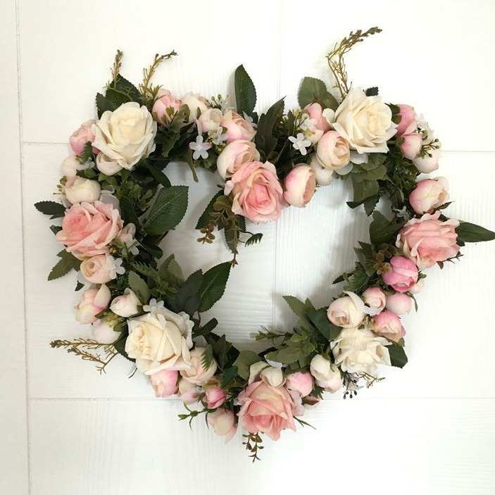 玫瑰仿真花花环假花挂饰门饰心形花环门楣装饰婚庆婚房家居可