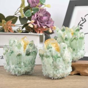 跨境新品热销双色绿幽灵人造晶簇水晶原石家居桌摆件水晶