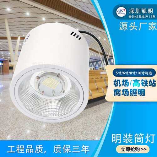 火车站50WLED明装筒灯60W80W100W雨棚灯免开孔集散厅照明筒灯