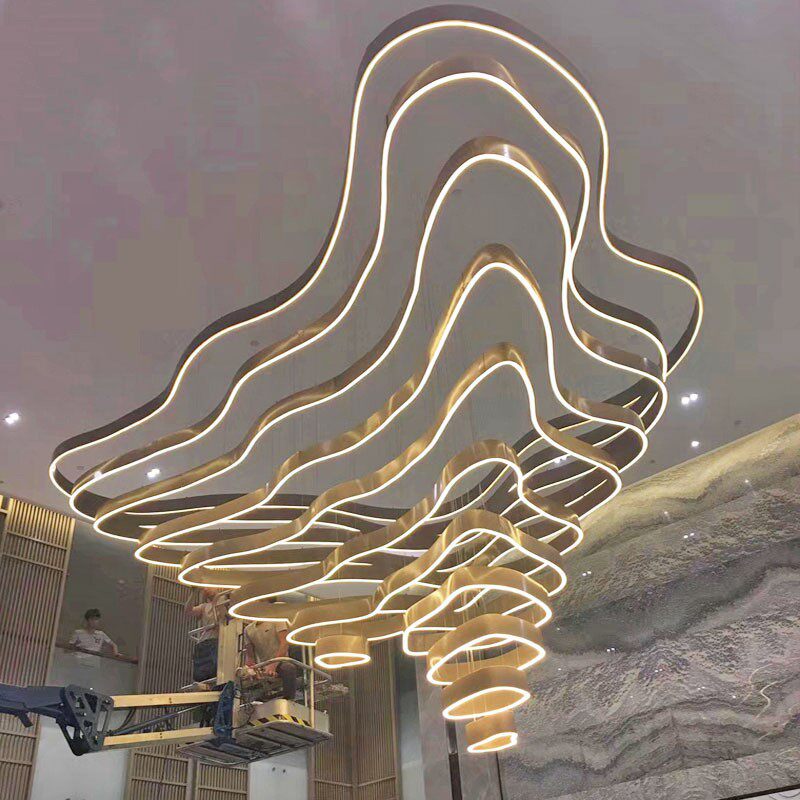 售楼部沙盘吊灯山脉造型灯具异形非标工程宴会厅前台酒店大堂灯饰