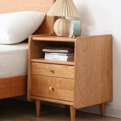 樱桃木全实木床头柜北欧卧室纯实木储物柜小户型边柜现代床边柜