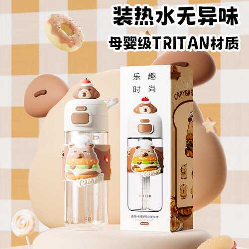 diller高颜值卡皮吸管杯母婴级tritan塑料杯学生儿童通用随身杯