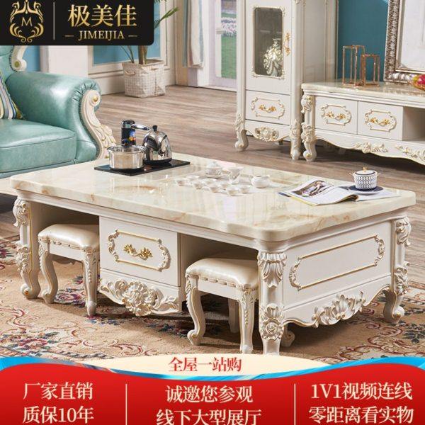 欧式大理石功夫茶几带凳子客厅全实木功夫茶桌椅组合自带上水茶台
