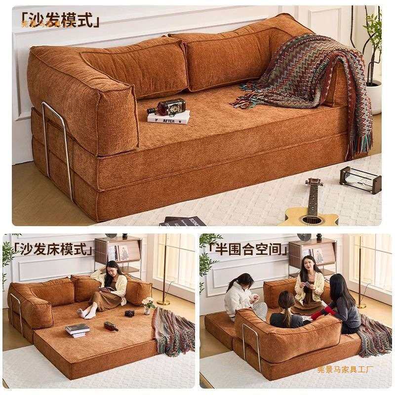 布艺沙发客厅小户型出租屋单双人可躺沙发组装一体两用折叠沙发床