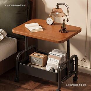 可移动小推车沙发边几储物架简易餐桌台复古床头柜置物架客厅茶几