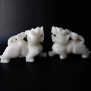 汉白玉 阿富汗白玉子母兽貔貅摆件 送礼佳品 子母兽貔