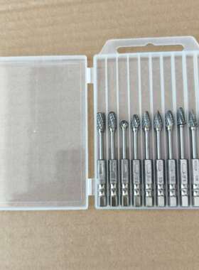 10pc塑盒镀钛六角柄加长硬质合金旋转锉 双纹钨钢磨头旋转锉