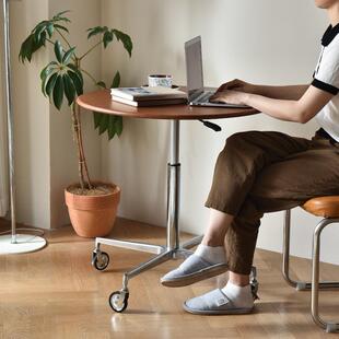 北欧全实木咖啡工作桌不锈钢洽谈桌可升降移动茶几灵动岛圆桌边几