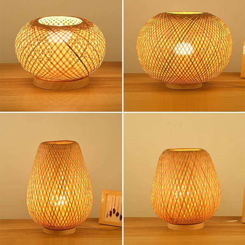 手工藤编台灯复古竹编台灯罩卧室床头灯禅意茶室民宿书房编织灯具