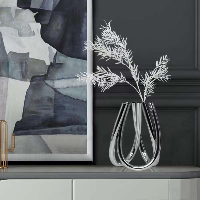 简约现代创意装饰品几何摆件板房客厅样板间书房桌面金属六孔花器