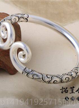 正品手银镯大圣悟手工手镯男女情侣手环999银足如意金箍棒紧箍空