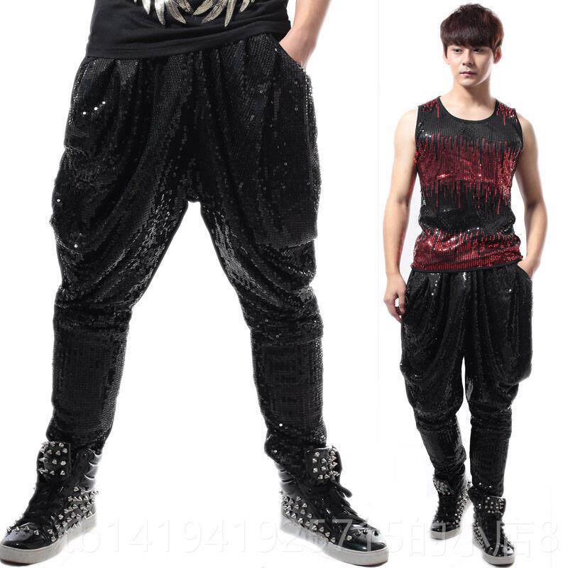 正品吧夜店DS演出服男歌手百演服 宽松舞台搭出灯笼裤酒 亮片哈伦