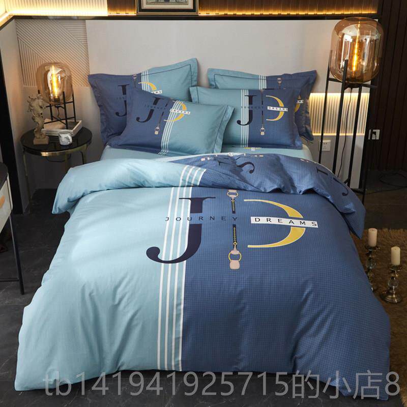 正品纯棉三套男北欧简件约15米全棉四件套条纹床单18床笠被.套青