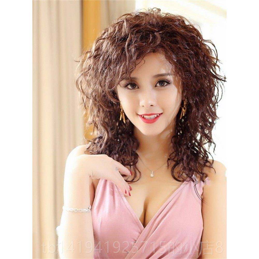 正品人女士羊毛中长真发假发真发卷全真发中老年卷中发长发全头套