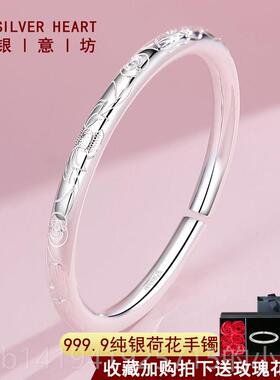 正品格女子平年轻银手炼9999纯实银心风小众原环民族风格大重量银