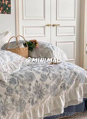 正品M绣inimal Conce全pt刺工艺手工缝制花边水洗四棉件套