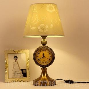 正品灯欧式台卧室床头灯带钟表复古旧式乡村插电式家用美怀智能护