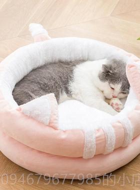 正品猫到He色atte闭ch在冬季粉红半封式猫屋猫床猫屋狗窝笼推荐宠
