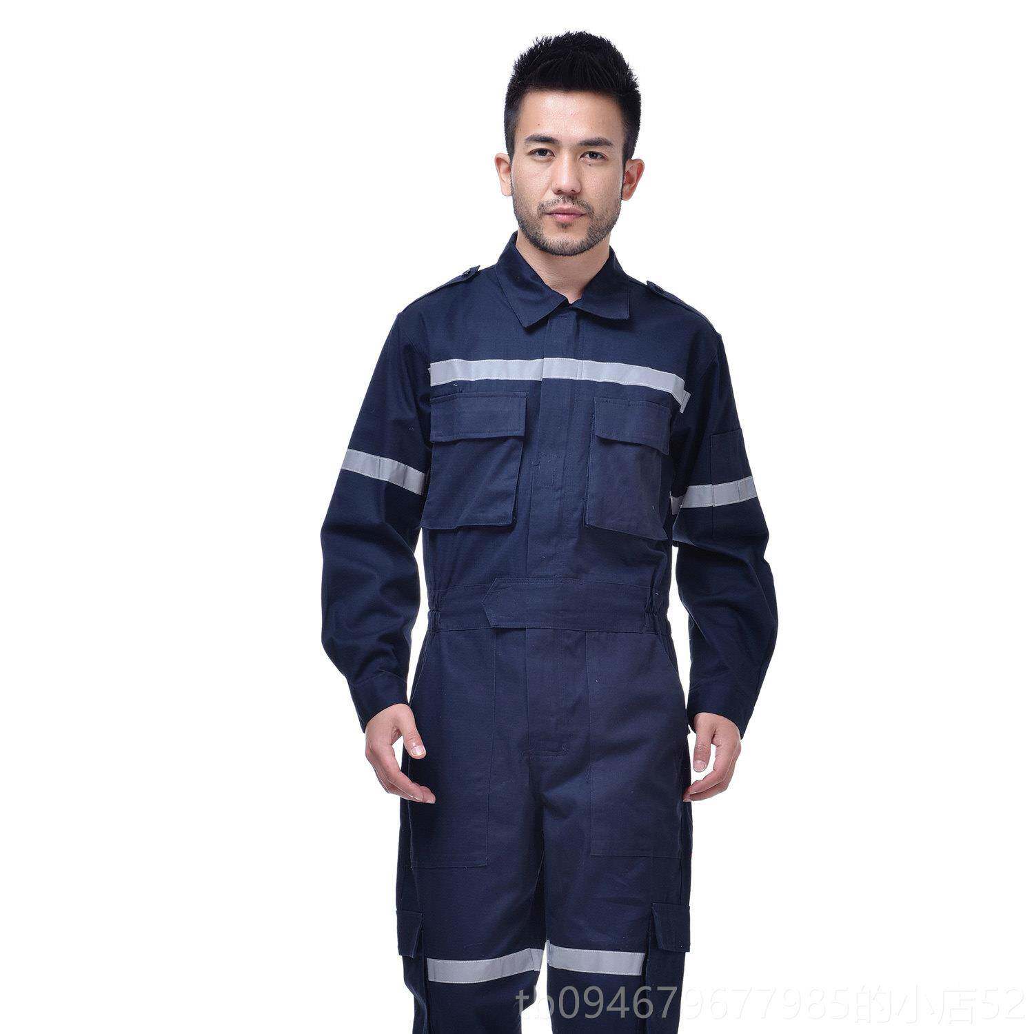 正品纯棉船员连身作服船厂立体口袋带反光条海员劳保服套男工装定
