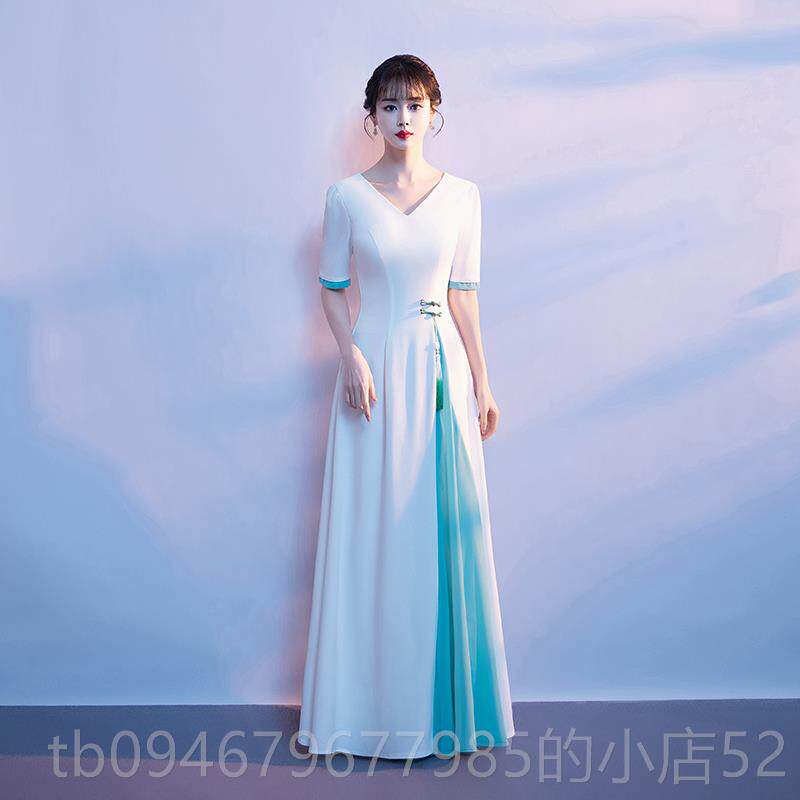 正品国款大合唱团演出服女成人气新质晚服红色主持人礼礼服女艺考