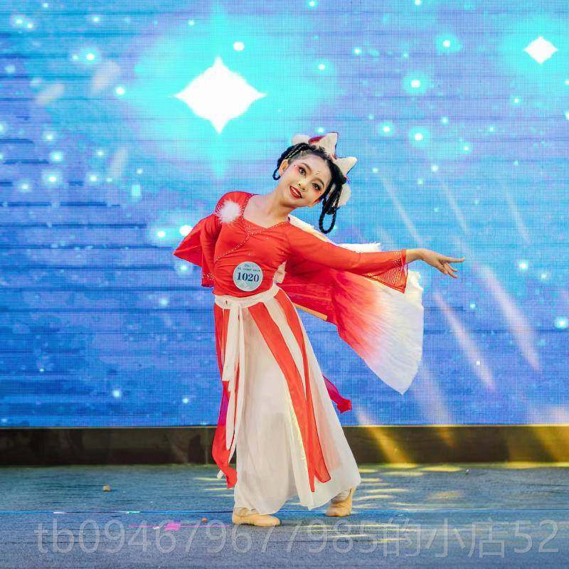 正品童儿扇俏红狐演出服装少儿小狐狸仙飘逸子舞灵狐献瑞表气演服
