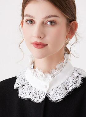 轻温柔白色丝小2单领蕾领子秋冬叠穿假荷叶花边立领脖颈配饰衣假