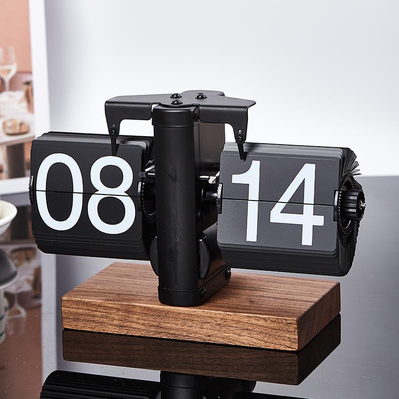 创意自动翻F049页时式钟面件复古机械表摆台桌数字钟表客摆厅轻奢