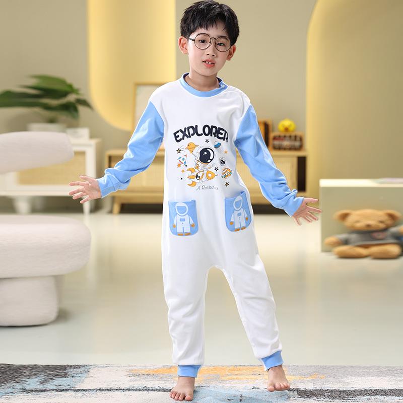 连身睡衣男童春秋纯棉衣男孩睡袋防踢秋冬女童童中儿T13710大童连