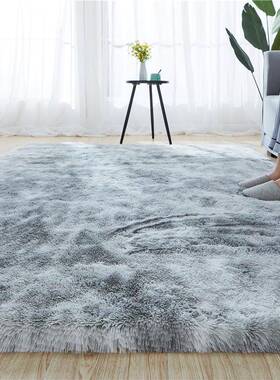 跨境长方形加厚丝毛渐变扎染地毯蓝色卧室床边长毛地毯地垫
