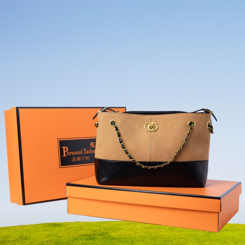 小香风撞色链条大容量托特包女