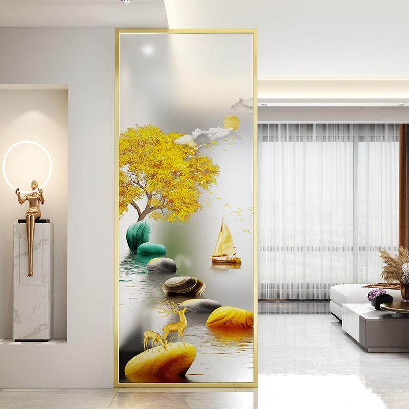 现代简约艺术玻璃屏风铁艺不锈钢隔断墙客厅入户玄关遮挡装饰家用