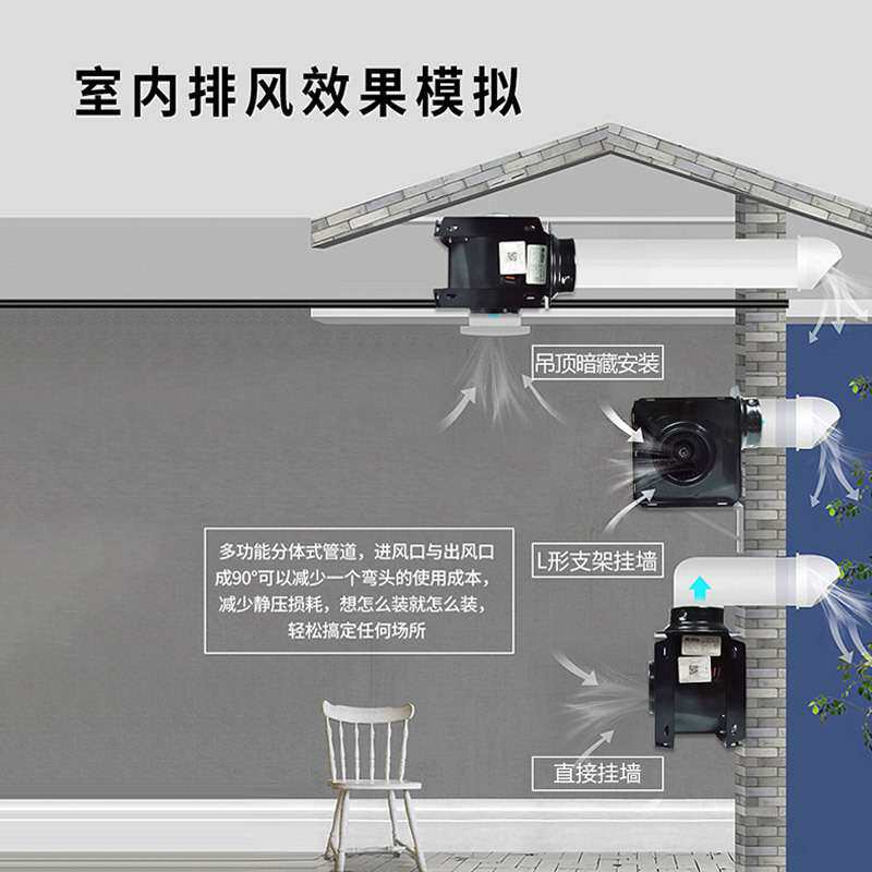 绿岛风换气扇管道风机分体式一拖二酒店宾馆卫生间全金属排风排气