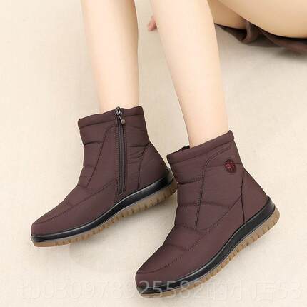 高档冬季妈妈棉鞋软底舒适绒中年牛筋底加保暖短靴防滑休闲老人子