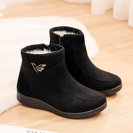 高档纯羊毛老人棉鞋女短靴冬季平底中年老太老妈妈鞋防滑暖软底保