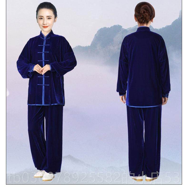 高档新款224秋冬季0加厚服太极服装不倒绒武术表演拳服太极服金丝