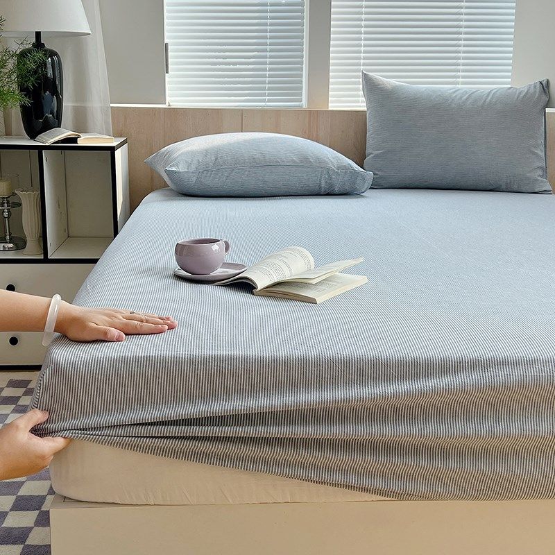 全棉床笠单件纯棉床罩三件套简约条纹床垫保护套水洗棉床单套罩,床上用品,床笠,淘宝优惠券,粉丝福利购,淘宝优惠卷