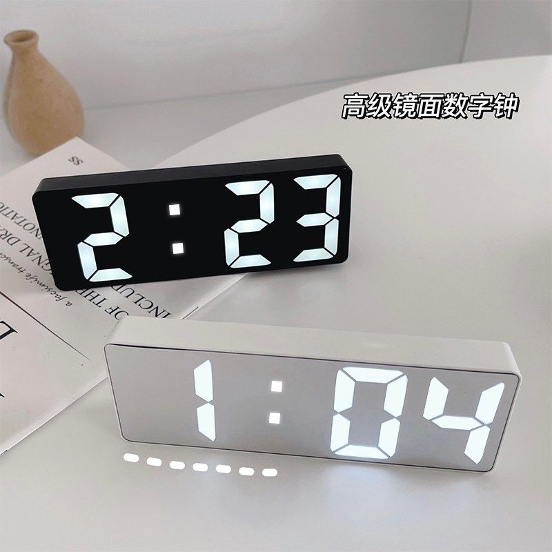 数字时钟led夜光静音桌面床头摆件电子智能多功能黑白色镜面闹钟,家居饰品,台钟/闹钟,淘宝优惠券,粉丝福利购,淘宝优惠卷