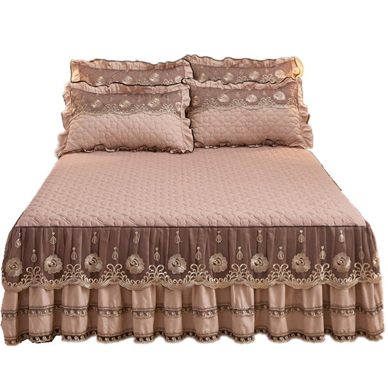 欧式蕾丝夹棉床裙单件纯色加厚双人床罩席梦思床套防滑保护套1.8m,床上用品,床裙,淘宝优惠券,粉丝福利购,淘宝优惠卷