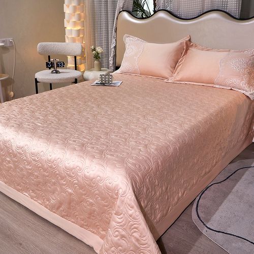 欧式纯色轻奢贡缎夹棉床盖单件加厚绗缝床单榻榻米铺盖三件套夏季