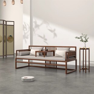 新中式罗汉床实木乌金木沙发床榻茶桌椅组合老榆木推拉床客厅家具