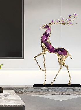 鹿水晶摆件轻奢高档客厅玄关电视柜两边酒柜酒店前台样板间装饰品