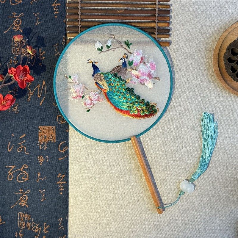 双面团扇古风中国风女式长柄流苏汉服旗袍跳舞蹈扇少儿夏圆形扇子,家居饰品,工艺扇/团扇/喜扇/折扇,淘宝优惠券,粉丝福利购,淘宝优惠卷